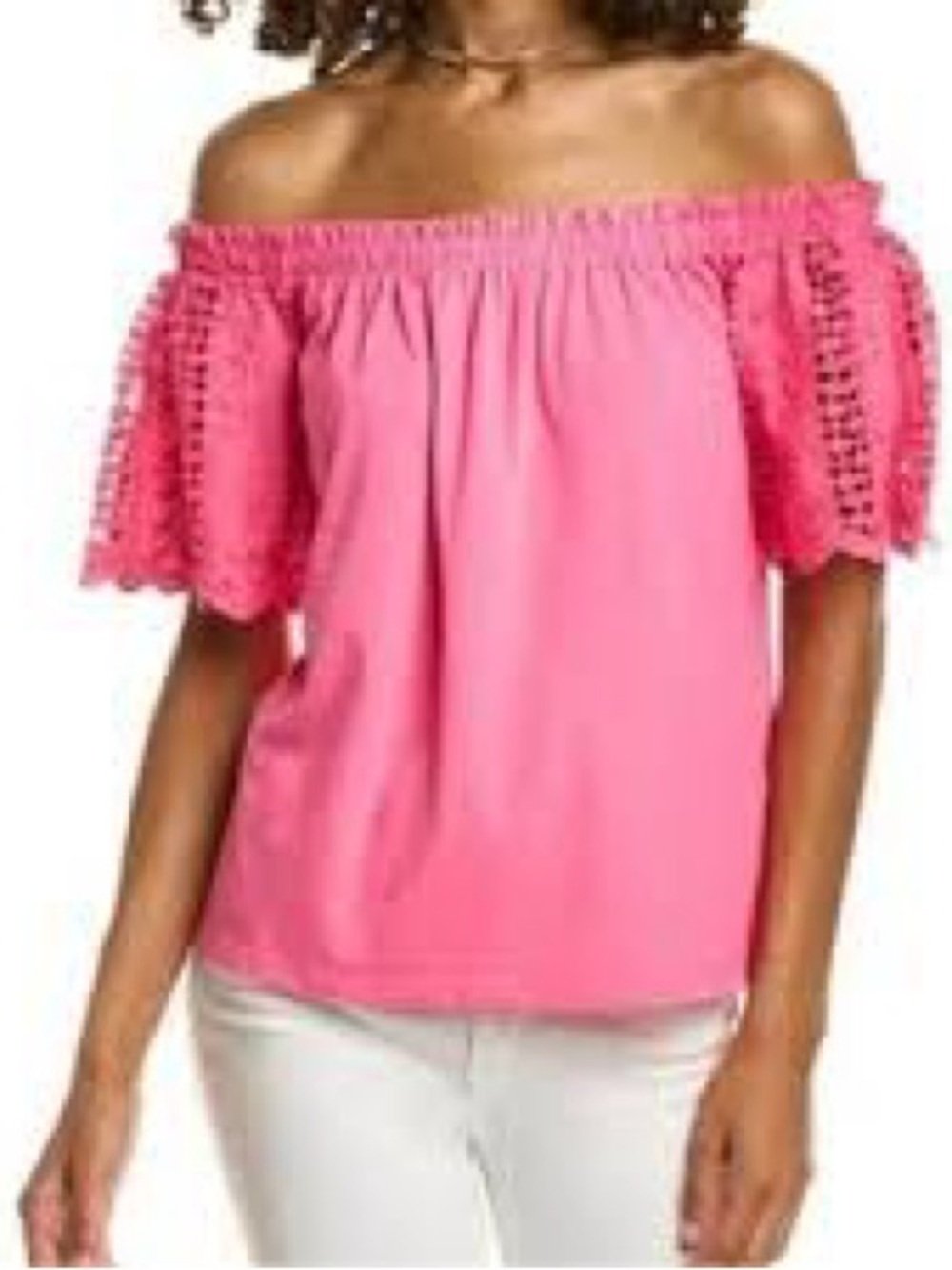 Lilly Pulitzer Fayetteville Bright Pink Off Shoulder Top Large